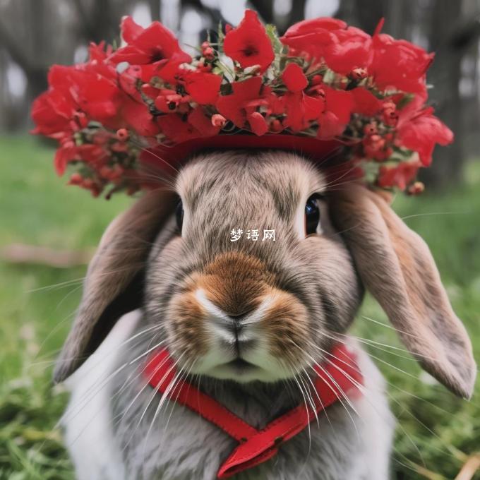 为什么兔子会在头上戴着一只红色的大花环呢？